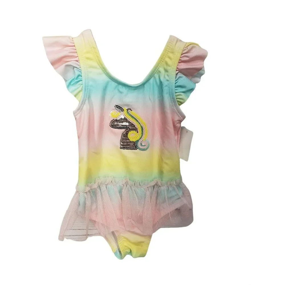 Lemon Kiss Toddler girls 24 months 1 piece swimsuit pink tyedye unicorn swimwear